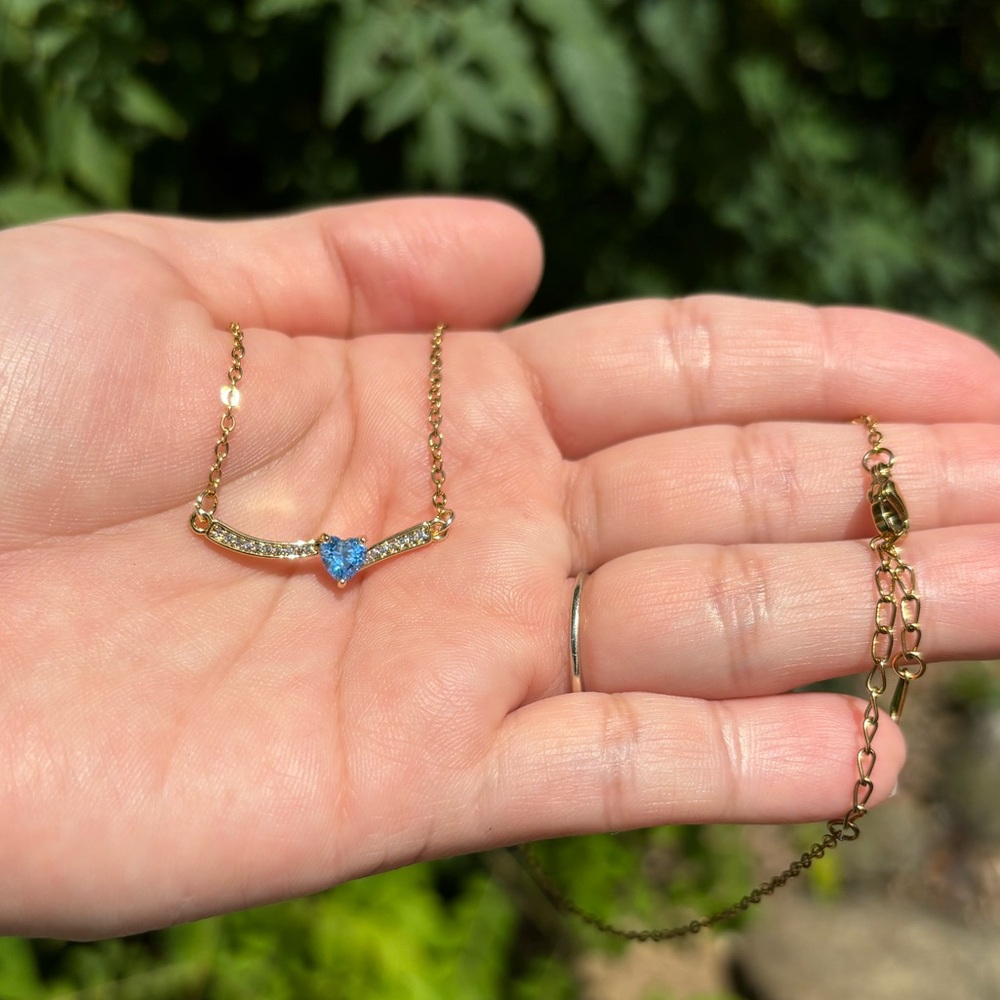 18K Gold Plated Stainless Steel Blue Diamond Heart Necklace